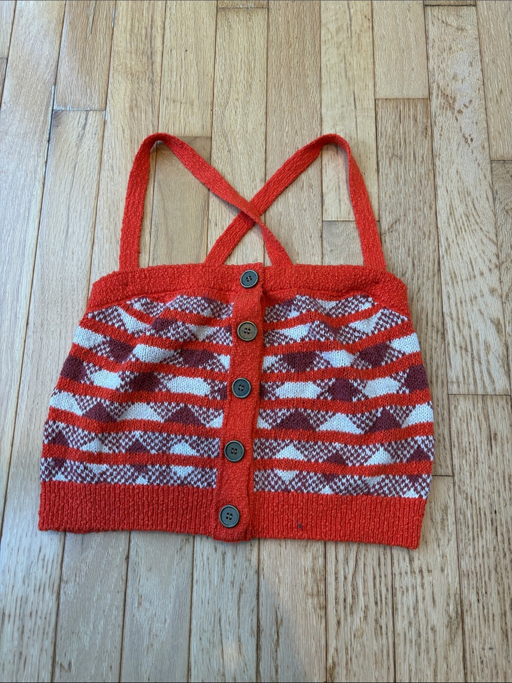 Free People Orange/Red Knit Button-Front Crop Top with Straps